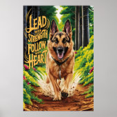 森を抜け走たドイツの羊飼い ポスター (正面)