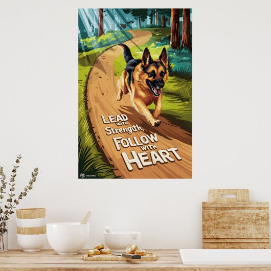 森を通るドイツの羊飼い ポスター (キッチン)