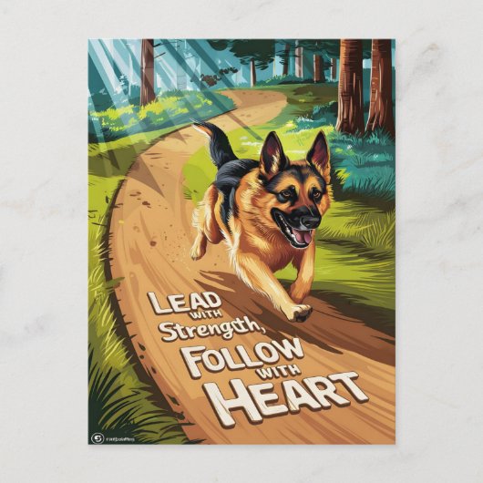 森を通るドイツの羊飼い ポストカード (正面)