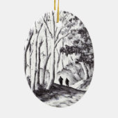 森インク洗浄景色のスケッチの歩行 セラミックオーナメント (裏面)