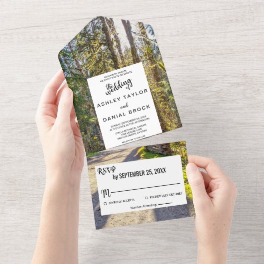 森エレガントの木の熱帯屋外結婚写真 オールインワン招待状 (貼ってはがせる)