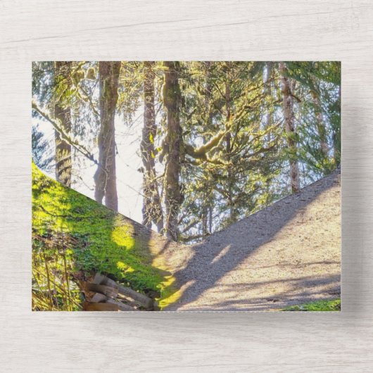 森エレガントの木の熱帯屋外結婚写真 オールインワン招待状 (裏面)