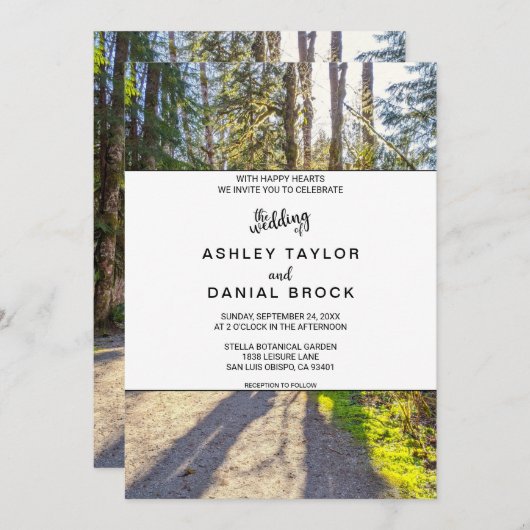 森エレガントの木の熱帯屋外結婚写真 招待状 (正面/裏面)