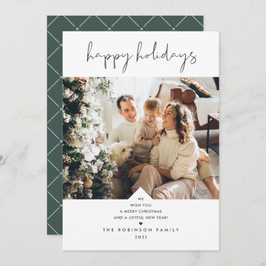 森エレガントの緑のミニマルクリスマス写真 シーズンカード (正面/裏面)
