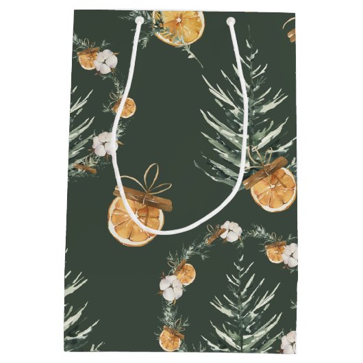 森エレガントの緑の水の色の冬モノグラムの ミディアムペーパーバッグ (裏面)