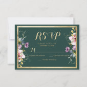 森エレガント緑金ゴールドピンクフローラRSVP 出欠カード (正面)