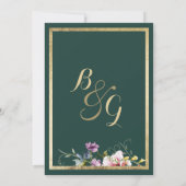 森エレガント緑金ゴールドピンク結婚フローラ 招待状 (裏面)