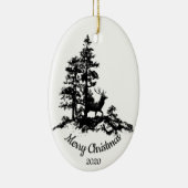 森カスタムのクリスマスの鹿の日付の セラミックオーナメント (右)