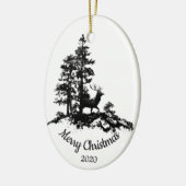 森カスタムのクリスマスの鹿の日付の セラミックオーナメント (左)