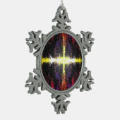 森カラフルのステンドグラス十字 スノーフレークピューターオーナメント (左)