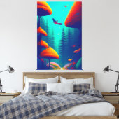 森カラフルの飛んでいる向こう側の鳥 キャンバスプリント (インサイチュ (寝室))