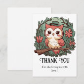 森カラフルフクロウ赤ちゃんシャワー サンキューカード (正面/裏面)