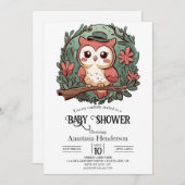 森カラフルフクロウ赤ちゃんシャワー 招待状 (正面/裏面)