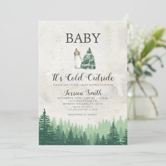森クリスマスの赤ちゃんシャワー外は寒い 招待状 (スタンド正面)