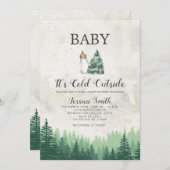 森クリスマスの赤ちゃんシャワー外は寒い 招待状 (正面/裏面)
