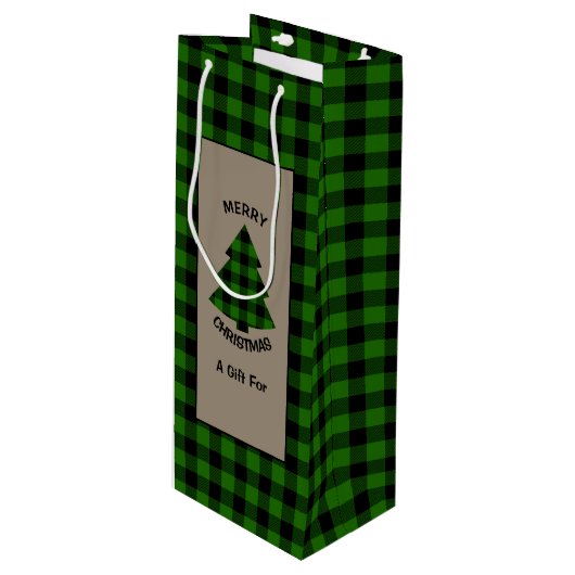 森グリーンバッファロープレイドクリスマスツリー ワインギフトバッグ (正面アングル)