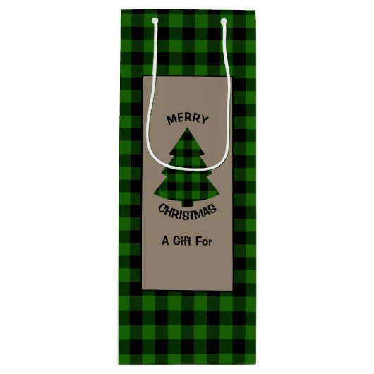森グリーンバッファロープレイドクリスマスツリー ワインギフトバッグ (正面)