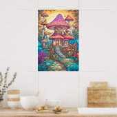 森サイケデリックのキノコ小屋深い ポスター (キッチン)