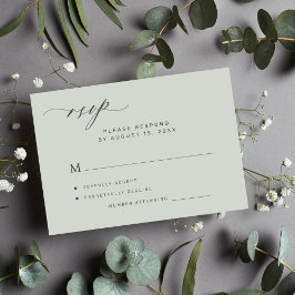 森シンプルセージ緑の結婚式RSVPカード 招待状