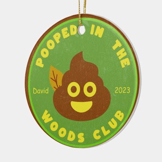 森パーソナライズされたのクリスマス休暇で疲れ果てた セラミックオーナメント (左)