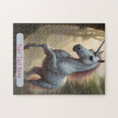 森パーソナライズされたの白ユニコーン ジグソーパズル (横)