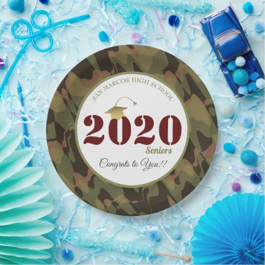 森パーソナライズされた迷彩パターン卒業 ペーパープレート (パーティー)