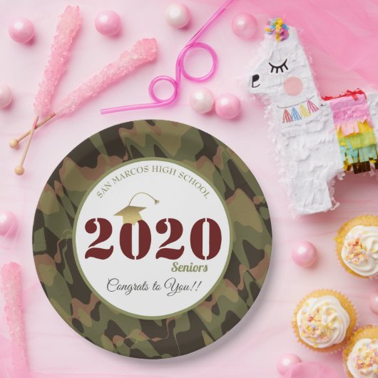 森パーソナライズされた迷彩パターン卒業 ペーパープレート (パーティー)