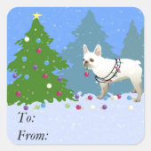 森フランスのの飾ブルドッグの木 スクエアシール (正面)