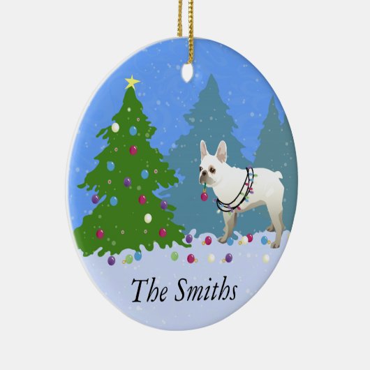 森フランスのの飾ブルドッグの木 セラミックオーナメント (右)