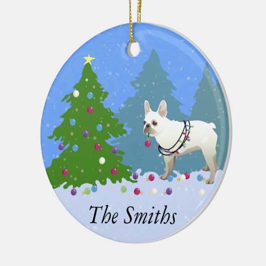 森フランスのの飾ブルドッグの木 セラミックオーナメント (左)