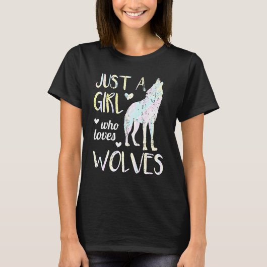 森プレデター動物ハウリングオオカミ女の子を見る Tシャツ (正面)