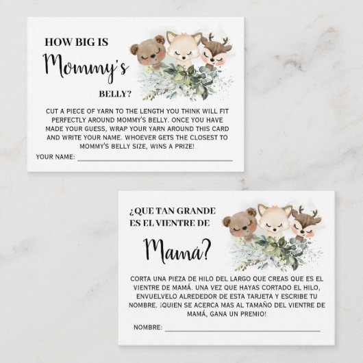 森ママのベリーゲームのバイリンガルカードはどれくらい大きい プレイスカード (正面/裏面)