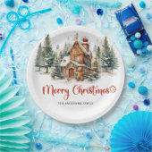 森モダンの中の水の色のジンガーブレッドハウス ペーパープレート (パーティー)