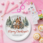 森モダンの中の水の色のジンガーブレッドハウス ペーパープレート (パーティー)