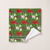 森モダンの緑にシックな花と台本 バスタオルセット (ウォッシュタオル)