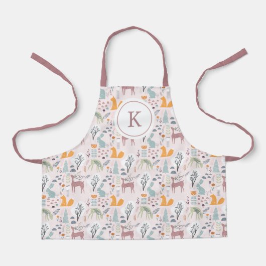 森モダン林の動物の模様 エプロン (正面)