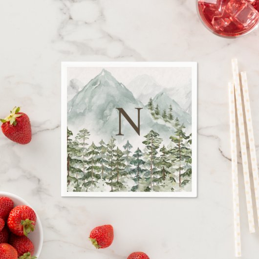 森モノグラムのと山の自然水色 スタンダードカクテルナプキン (インサイチュ)