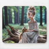 森リス付きの若い女性 マウスパッド (正面)