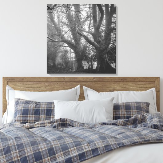 森不気味のモノクロ写真 キャンバスプリント (インサイチュ (寝室))