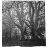 森不気味のモノクロ写真 シャワーカーテン (正面)