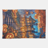 森不気味のヴィラ、カボチャ、ハロウィーン キッチンタオル (横)