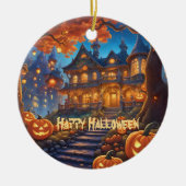 森不気味のヴィラ、カボチャ、ハロウィーン セラミックオーナメント (正面)