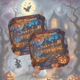 森不気味のヴィラ、カボチャ、ハロウィーン ペーパープレート