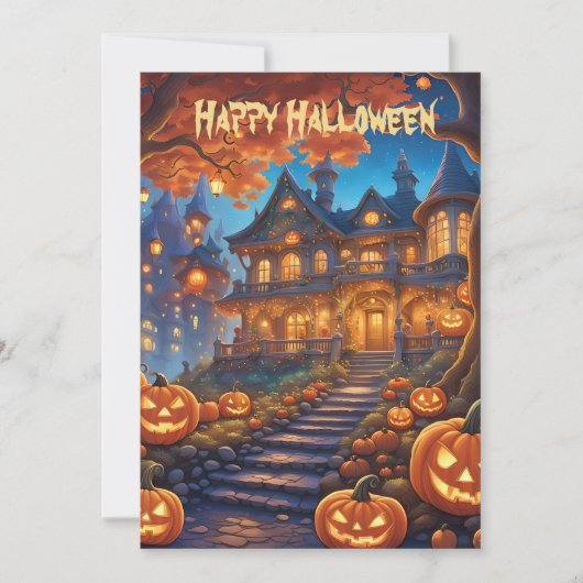 森不気味のヴィラ、カボチャ、ハロウィーン 招待状 (正面)