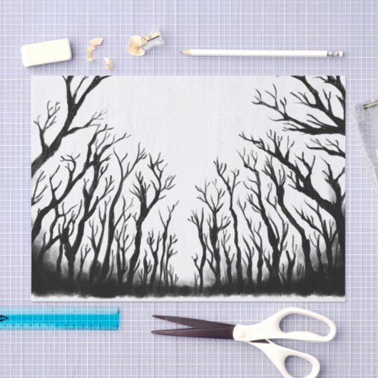 森不気味の怖い木の暗い影の分離 薄葉紙 (クラフト)