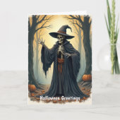森不気味ハロウィンのスケルトン幽霊のよく出るウィッチ カード (正面)