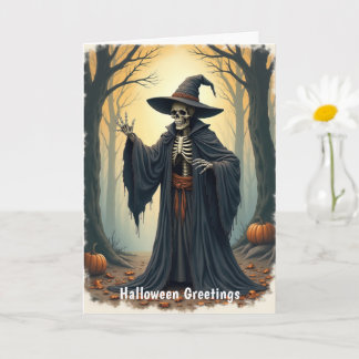 森不気味ハロウィンのスケルトン幽霊のよく出るウィッチ カード