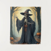 森不気味ハロウィンのスケルトン幽霊のよく出るウィッチ タペストリー (正面)