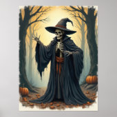森不気味ハロウィンのスケルトン幽霊のよく出るウィッチ ポスター (正面)