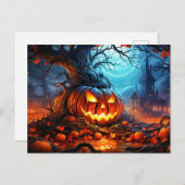 森不気味白熱［赤熱］光を放つのカボチャ ポストカード (正面/裏面)